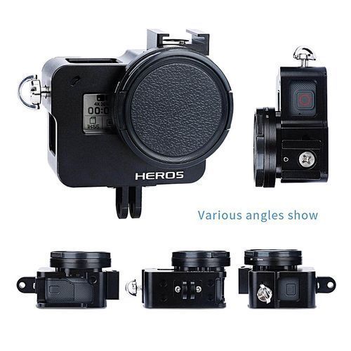 AFAITH Black Frame Housing Protective Case CNC Aluminum Alloy Metal Skeleton Rugged Cage Protective Frame Case + 52mm UV Lens + Lens Cap + Storage Bag + Wrist Strap For GoPro Hero 5 Black GP074