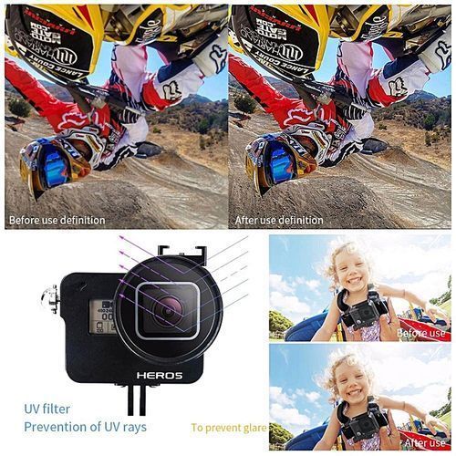 AFAITH Black Frame Housing Protective Case CNC Aluminum Alloy Metal Skeleton Rugged Cage Protective Frame Case + 52mm UV Lens + Lens Cap + Storage Bag + Wrist Strap For GoPro Hero 5 Black GP074