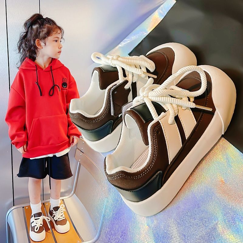 Leather Running Shoes For Boys Lace-up Kids Sneakers For Boys Brown