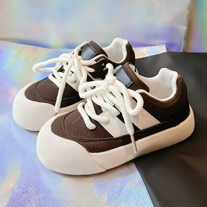 Leather Running Shoes For Boys Lace-up Kids Sneakers For Boys Brown