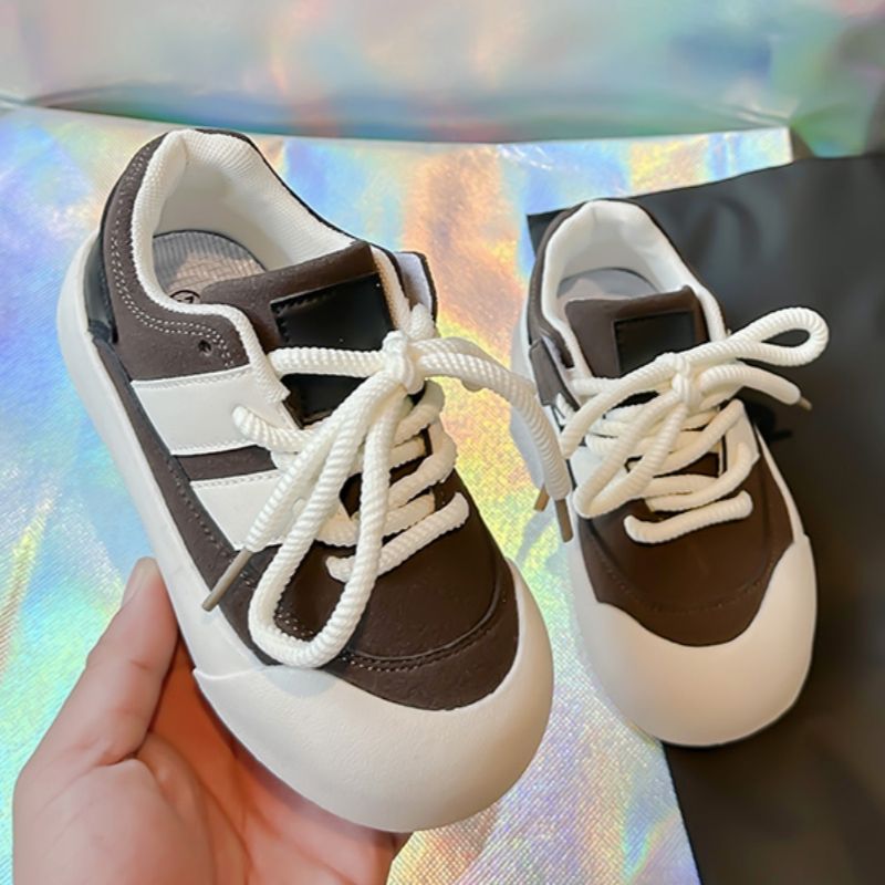 Leather Running Shoes For Boys Lace-up Kids Sneakers For Boys Brown