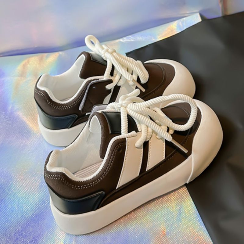 Leather Running Shoes For Boys Lace-up Kids Sneakers For Boys Brown