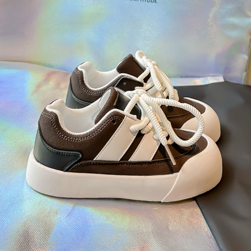 Leather Running Shoes For Boys Lace-up Kids Sneakers For Boys Brown