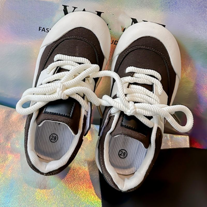 Leather Running Shoes For Boys Lace-up Kids Sneakers For Boys Brown
