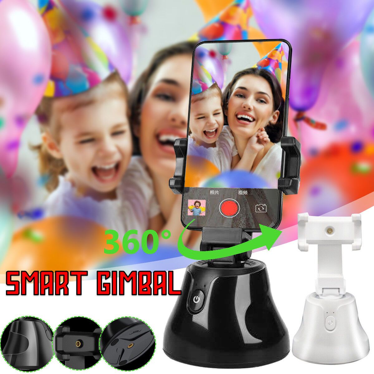 56-100mm Portable All-in-one Smart Selfie Stick, 360° Rotates Auto Face & Object Tracking Vlog Shooting Smartphone Mount Holder Black