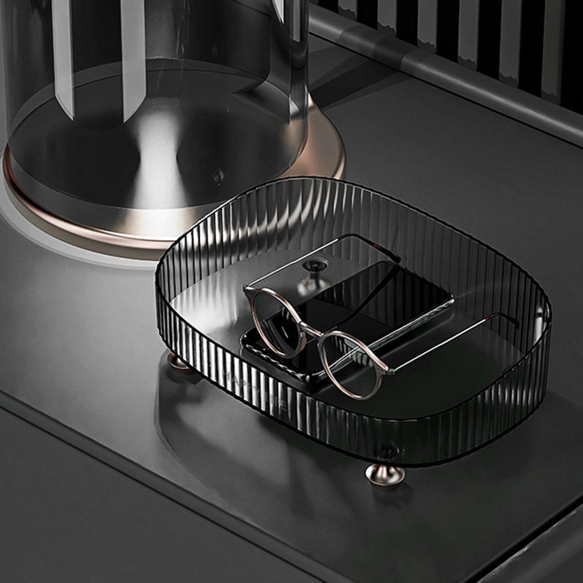 Skincare Product Organizer Light Luxury Vanity Tray Elegant for Makeup Black