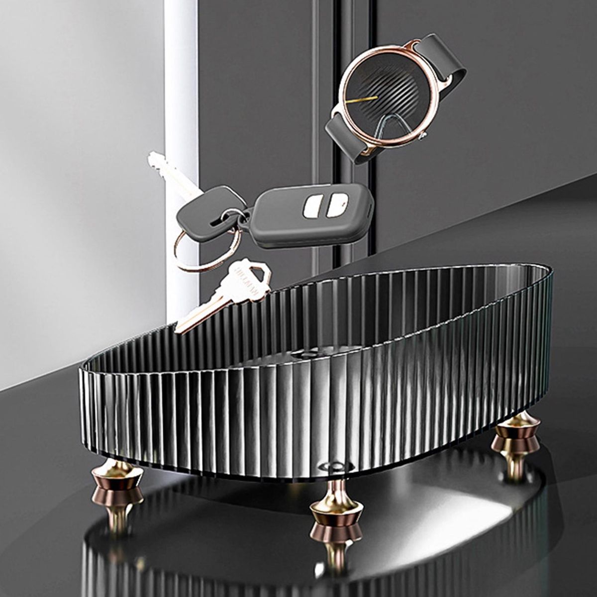 Skincare Product Organizer Light Luxury Vanity Tray Elegant for Makeup Black