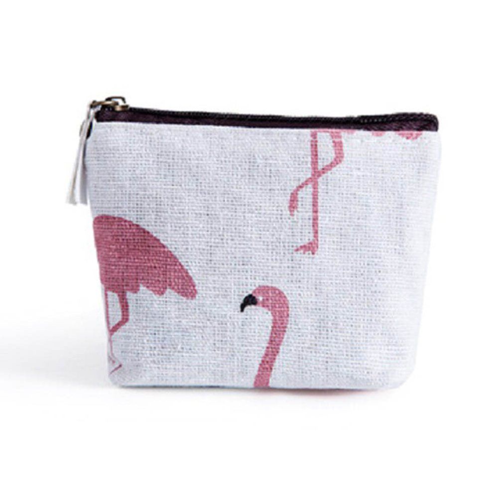 Mini Hand-painted Coin Purse Cute Creative Coin Key Storage Bag Wallet Holder Zipper Girl Coin Purse Female-white-Flamingo