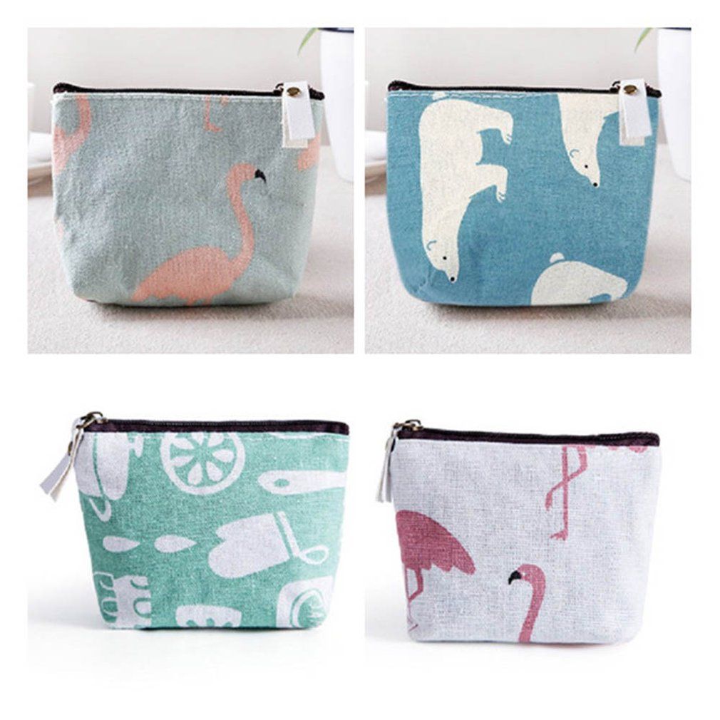 Mini Hand-painted Coin Purse Cute Creative Coin Key Storage Bag Wallet Holder Zipper Girl Coin Purse Female-white-Flamingo