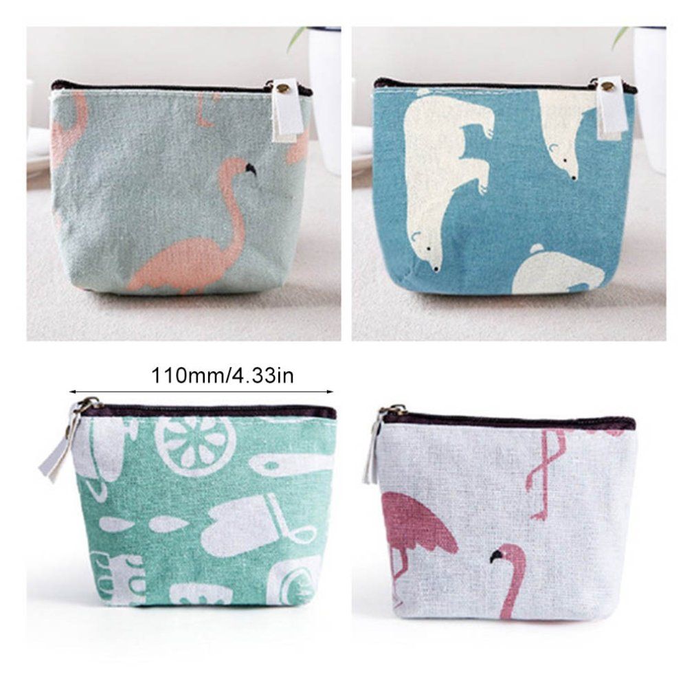 Mini Hand-painted Coin Purse Cute Creative Coin Key Storage Bag Wallet Holder Zipper Girl Coin Purse Female-white-Flamingo