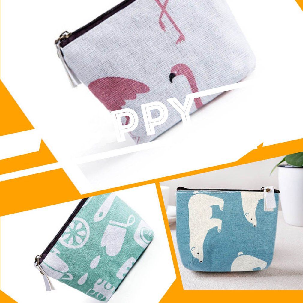 Mini Hand-painted Coin Purse Cute Creative Coin Key Storage Bag Wallet Holder Zipper Girl Coin Purse Female-white-Flamingo