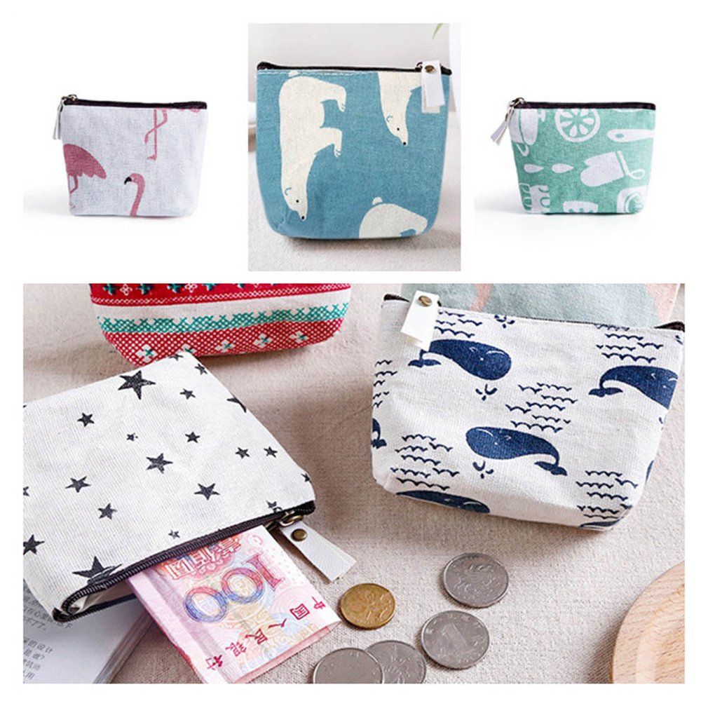 Mini Hand-painted Coin Purse Cute Creative Coin Key Storage Bag Wallet Holder Zipper Girl Coin Purse Female-white-Flamingo