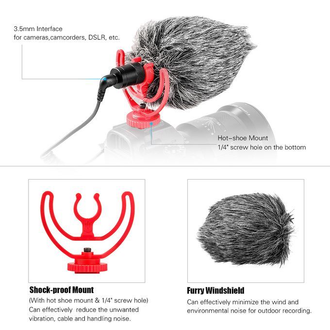 Mini Universal Cardioid On-Camera Microphone Mic With Hot