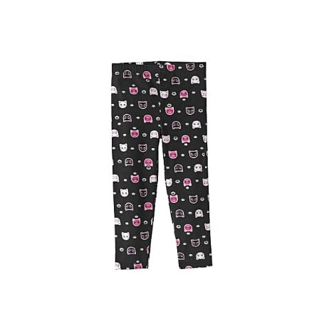 Girls Kitty Glittering Print Leggings- Black