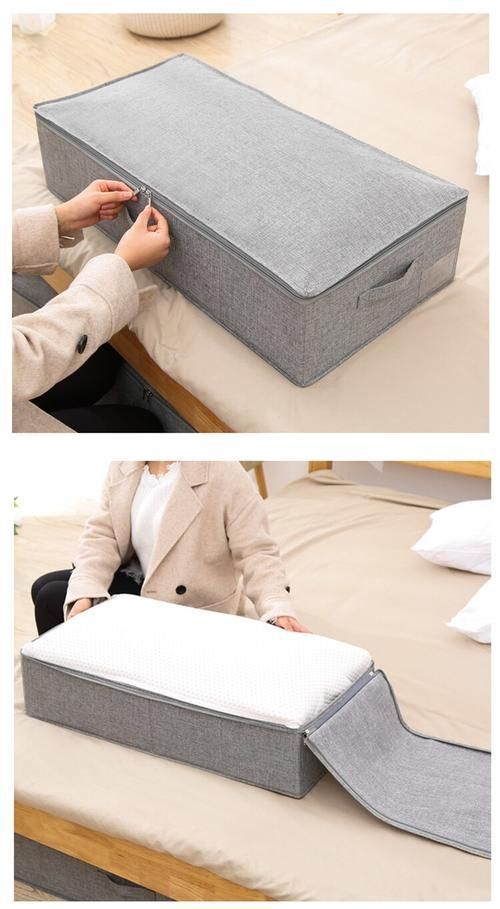 Cotton Linen Under Bed Storage Box Foldable Quilt Organizer Large Capacity Clothes Storage Baskets With Lid Zippered Organizer