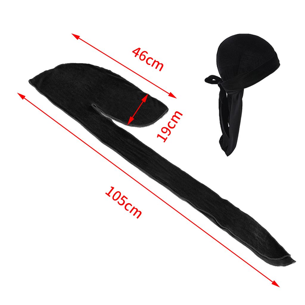 Men's Velvet Bandana Hat Durag Long Tail Headwrap Beanie Chemo Black