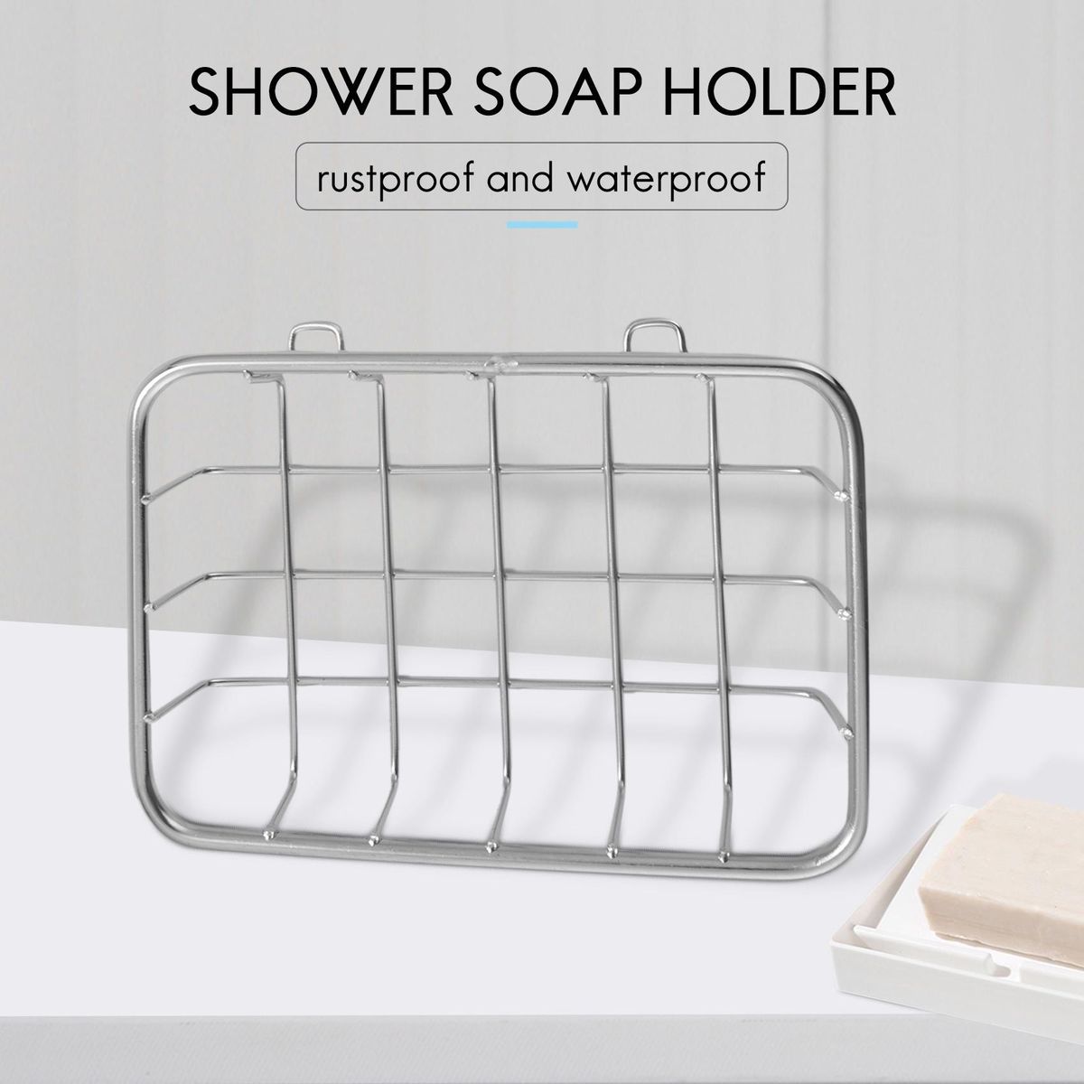 Soap Dish, Rust Proof Stainless Steel Soap Case Holder with Powerful Adhesive for Soap Sponge Scrubber in Bathroom Shower Kitchen Sink
