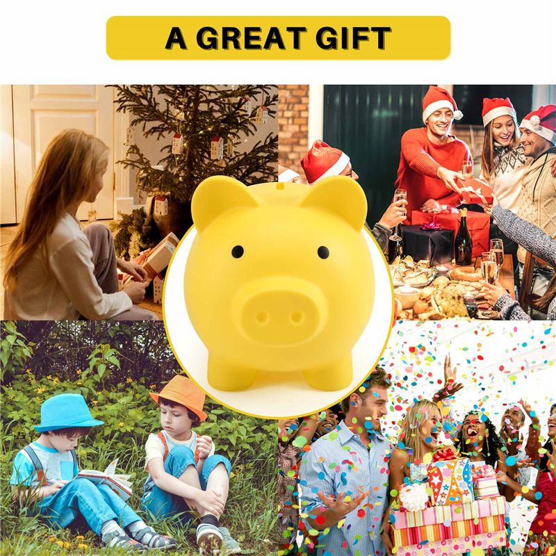 Large Piggy Bank, Unbreakable Plastic Money Bank, Coin Bank for Girls and Boys, Practical Gifts for Birthday(Yellow)