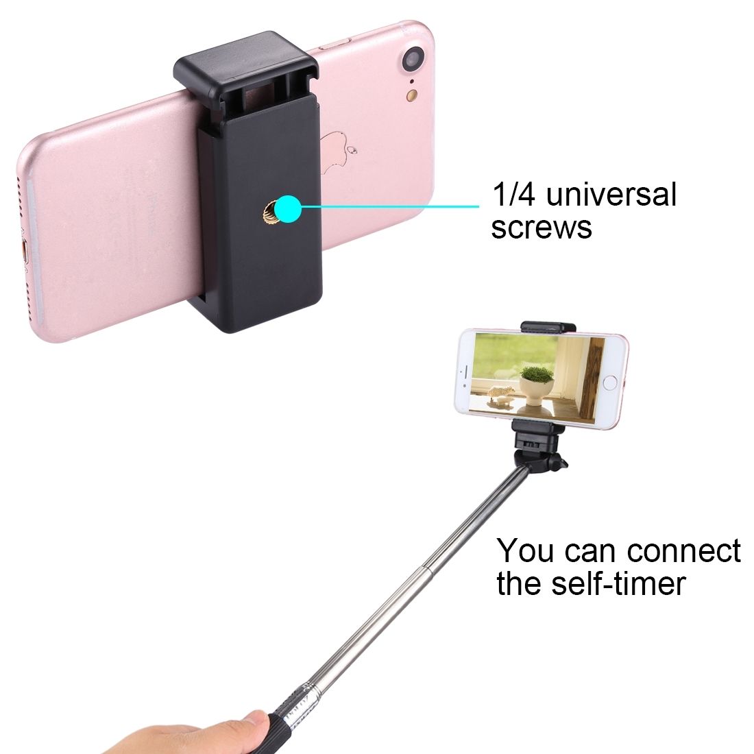 PULUZ Selfie Sticks Tripod Mount Phone Clamp With 1/4 Inch Screw Hole For IPhone, Samsung, HTC, Sony, LG And Other Smartphones