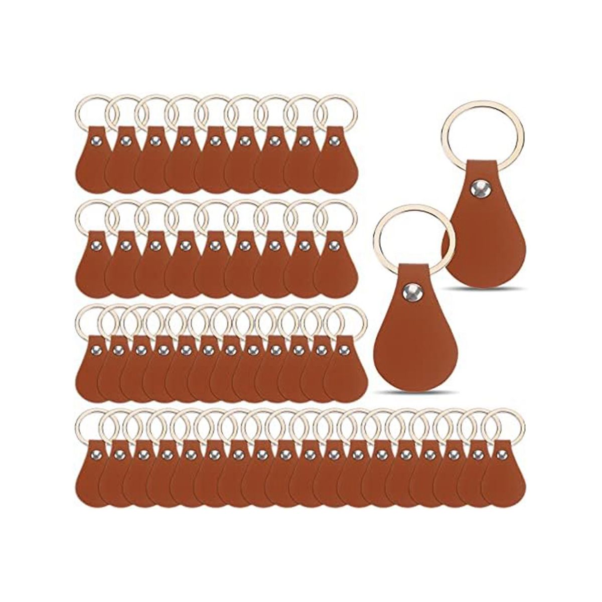 50Pcs DIY Leather Keychains Brown Blank Key Fob Rivets Keychain for Car Key Home Door Key Small Decoration Homemade Gift