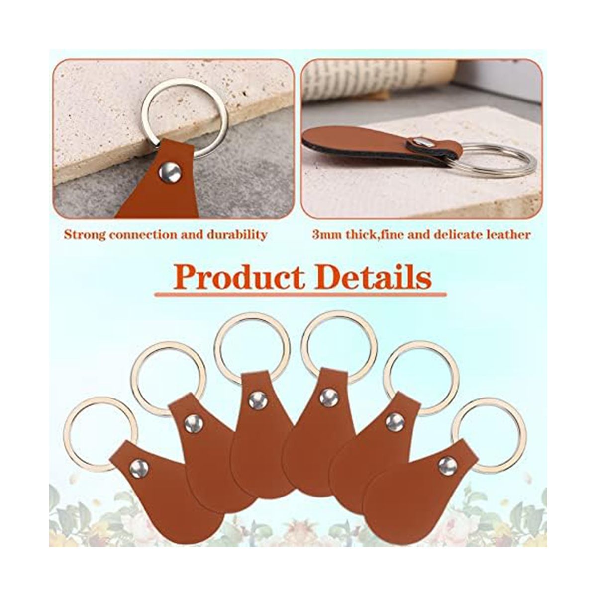 50Pcs DIY Leather Keychains Brown Blank Key Fob Rivets Keychain for Car Key Home Door Key Small Decoration Homemade Gift