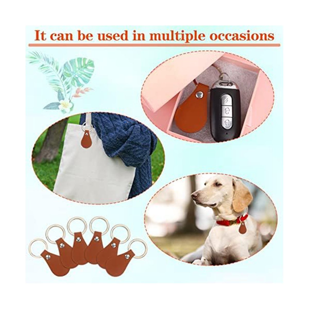 50Pcs DIY Leather Keychains Brown Blank Key Fob Rivets Keychain for Car Key Home Door Key Small Decoration Homemade Gift