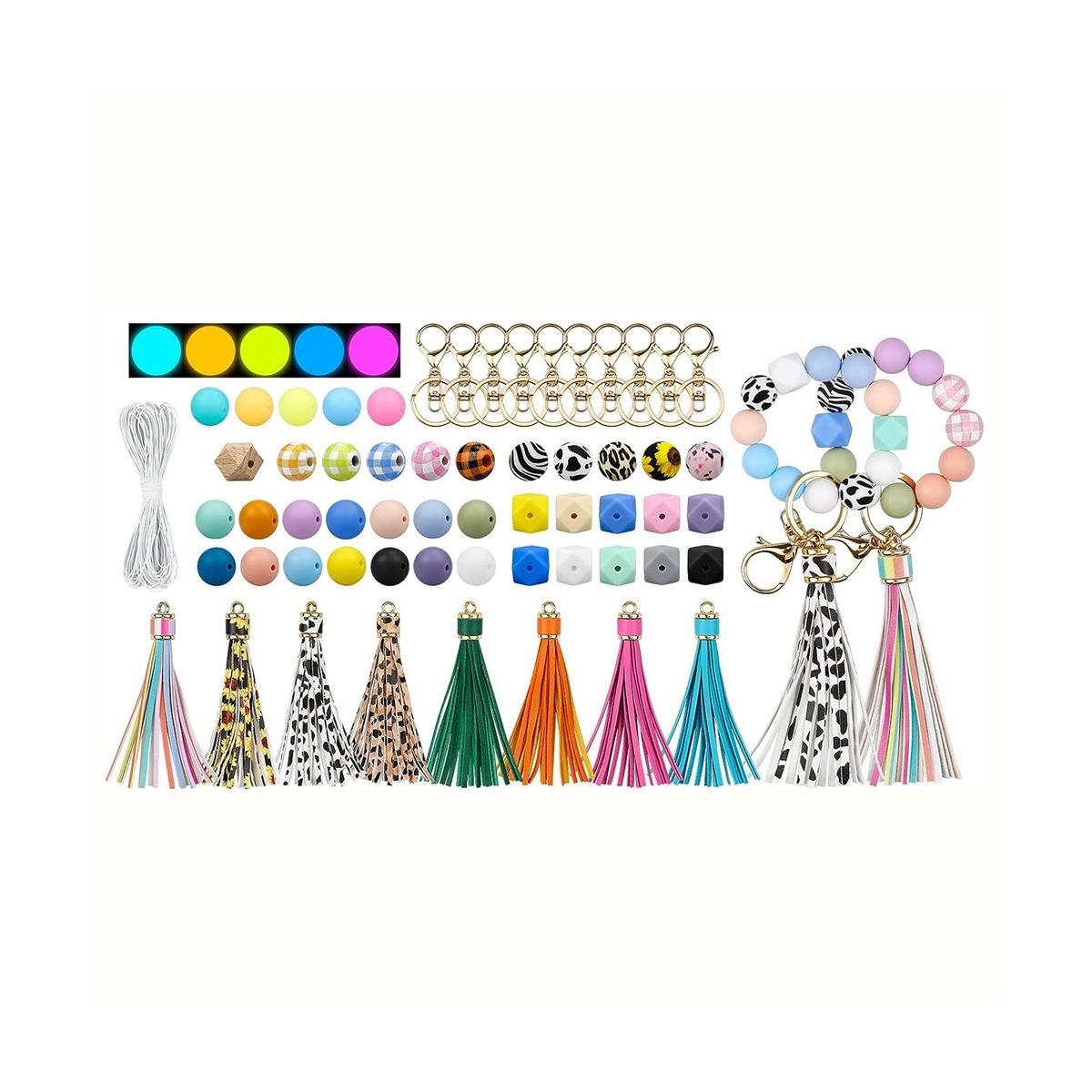 200Pcs Silicone Beads for Keychain Making Kit, Multiple Styles Shapes 15mm Silicone Beads Bulk Rubber Beads