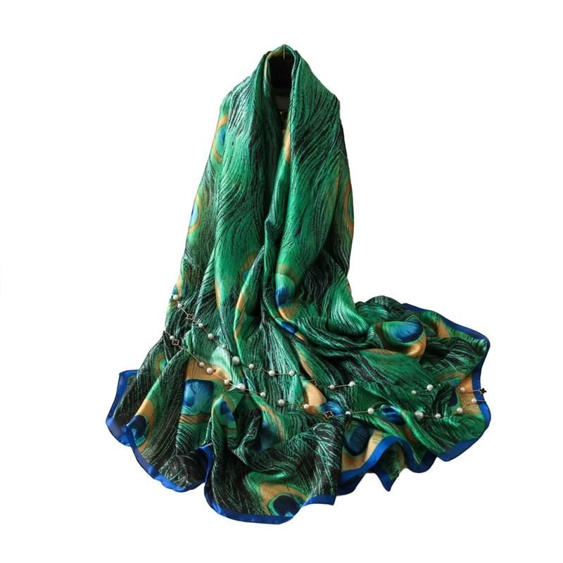 Women Stylish Floral Print Long Neck Scarf Hijab-F52 Beige