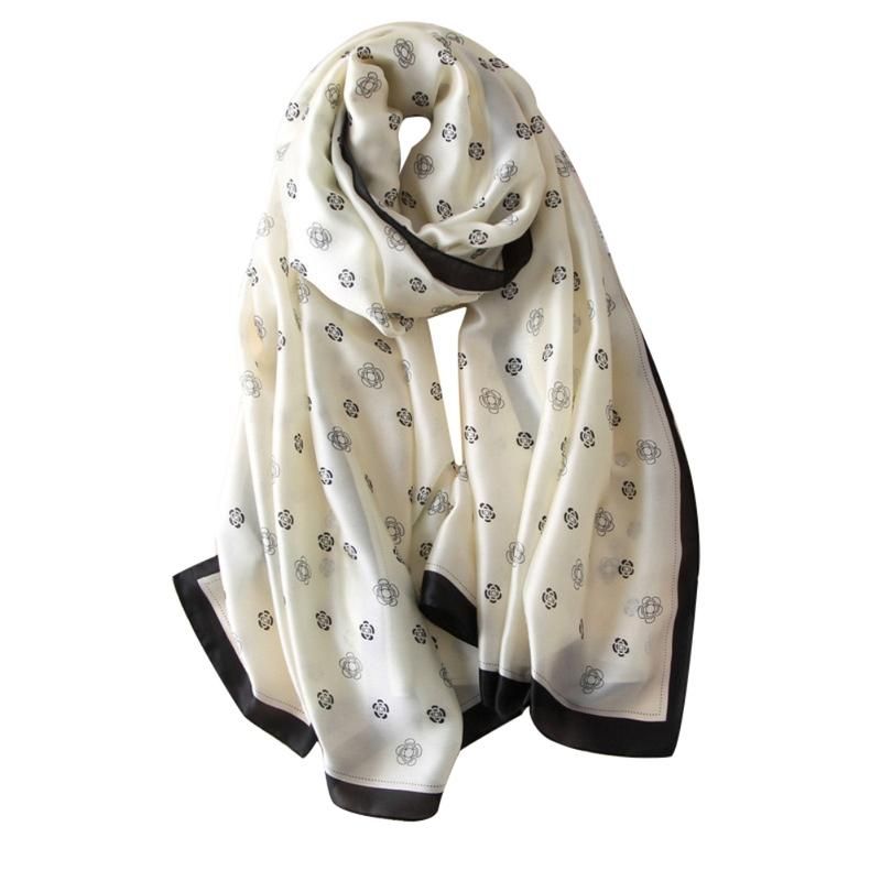 Women Stylish Floral Print Long Neck Scarf Hijab-F52 Beige