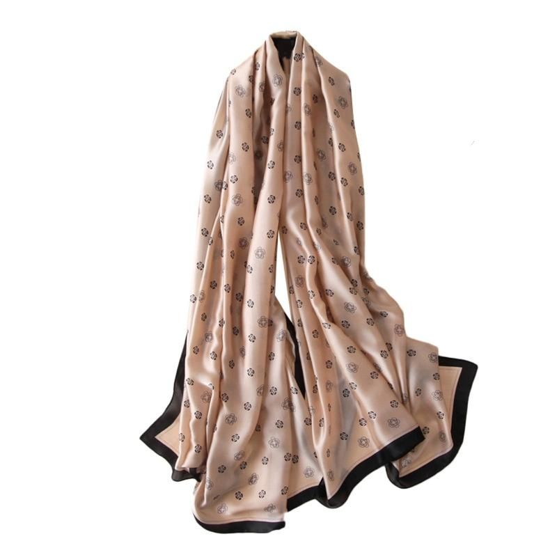 Women Stylish Floral Print Long Neck Scarf Hijab-F52 Beige