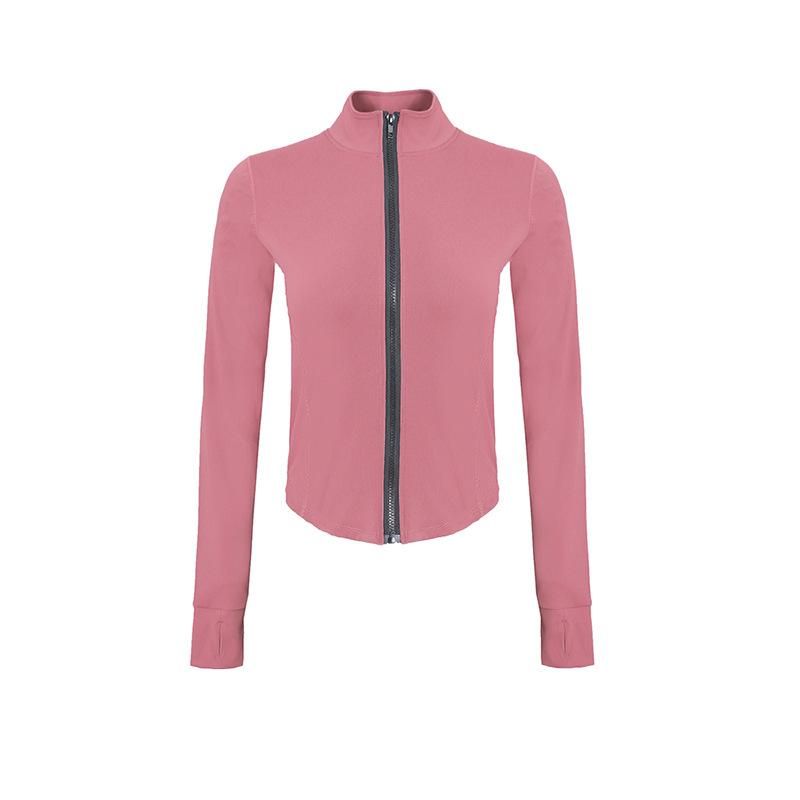 New Mock Neck Slim Fit Sports Running Gym Zipper Elastic Tight Finger Sleeve Long Sleeve Yoga Coat