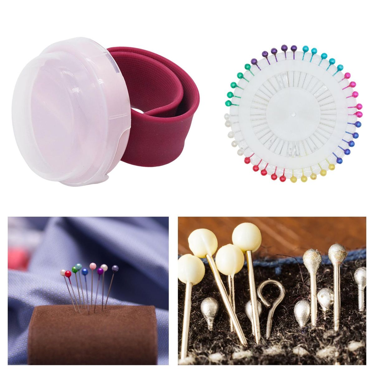 Magnetic Wrist Pin Holder & 40Pcs Sewing Pins Silicone Wrist Strap Red