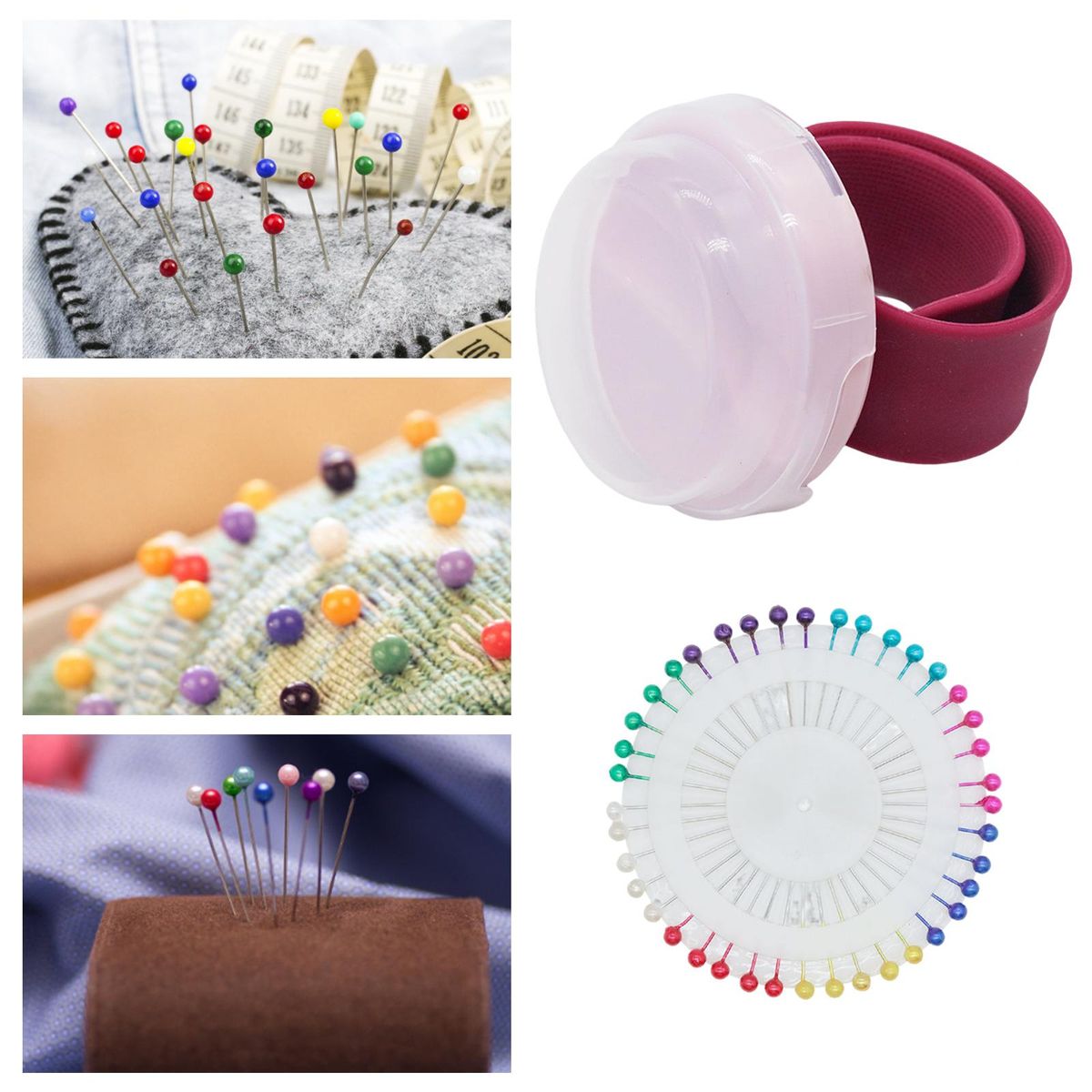 Magnetic Wrist Pin Holder & 40Pcs Sewing Pins Silicone Wrist Strap Red