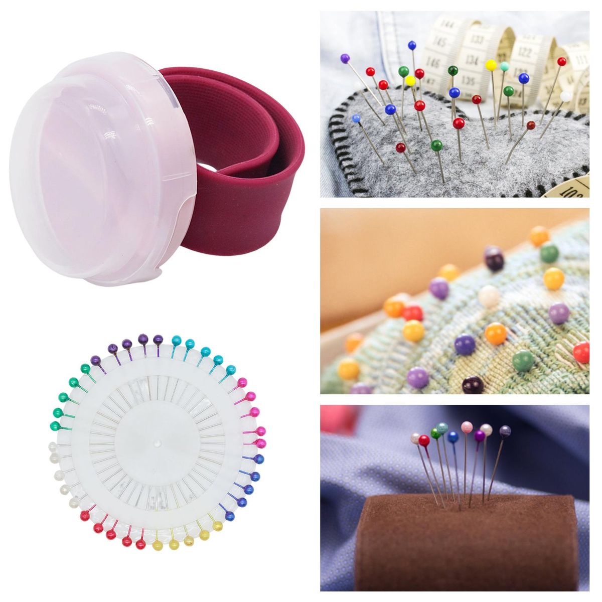 Magnetic Wrist Pin Holder & 40Pcs Sewing Pins Silicone Wrist Strap Red
