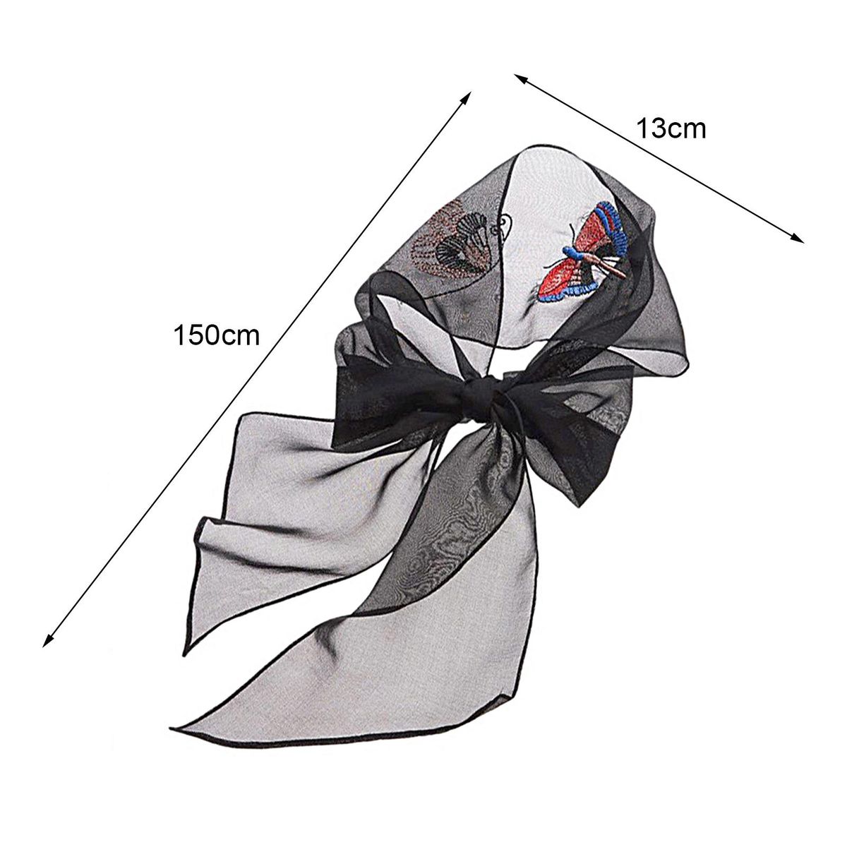 Decorative Neck Scarf Thin Embroidered Butterfly-Pink White
