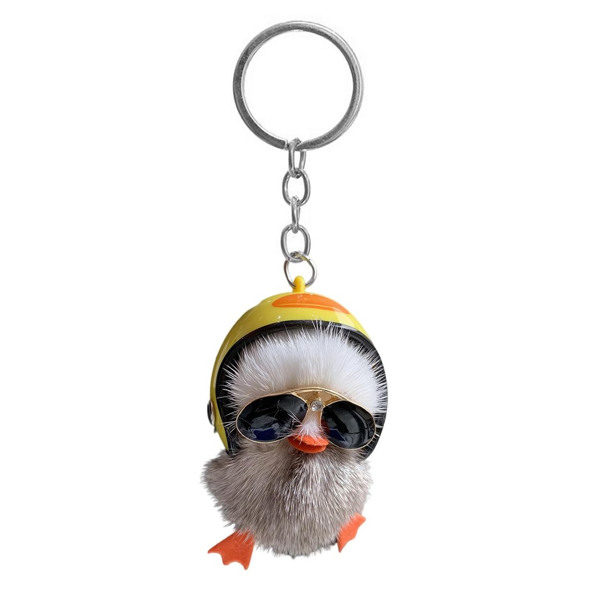 Furry Duckling Keychain Key Chain Grey