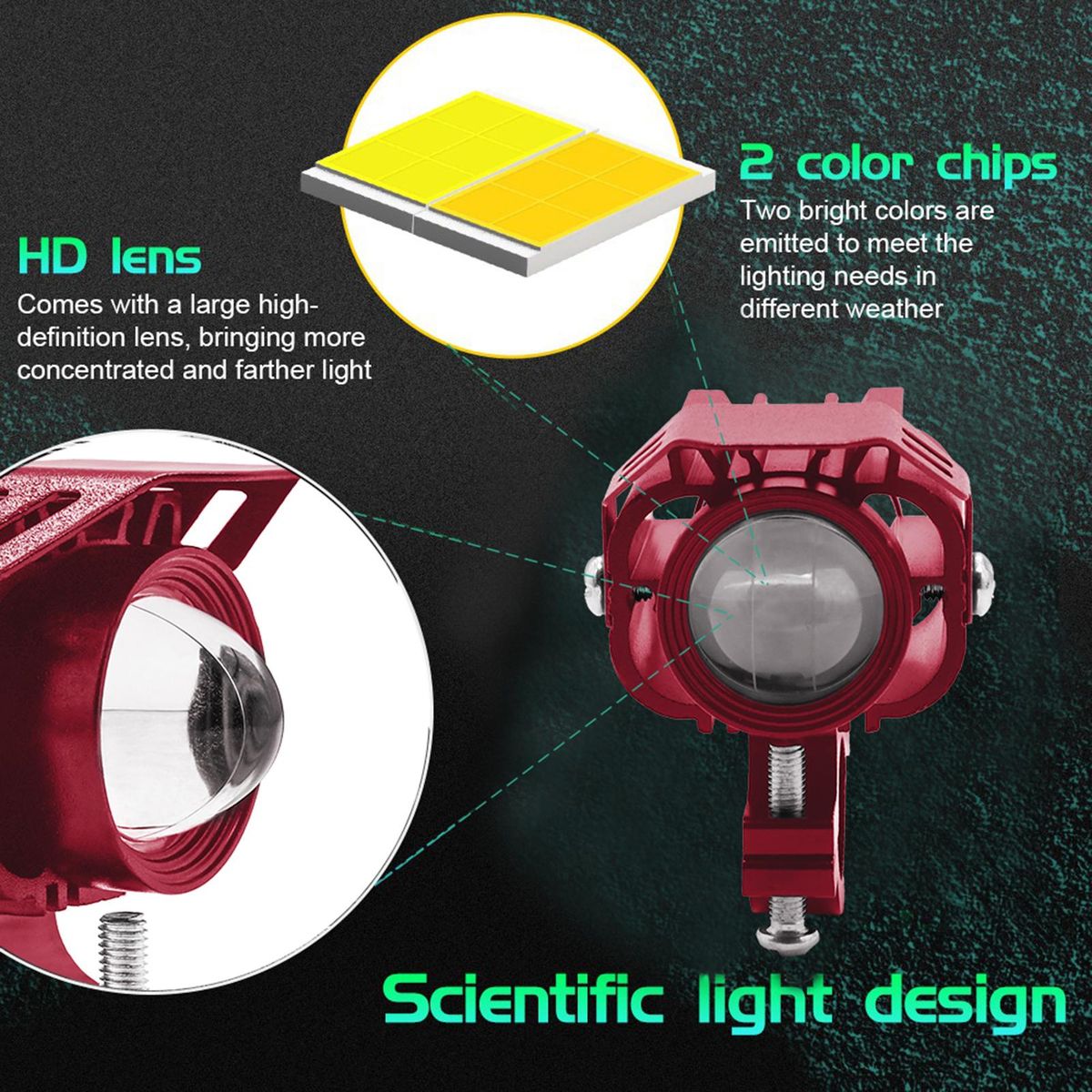2 Pack Motorcycle Spot Lights 60W Motorcycle LED Driving Lights Fog Lamps White Yellow Headlights for Motorcycle Bike Car ATV SUV Tractor Truck Boat