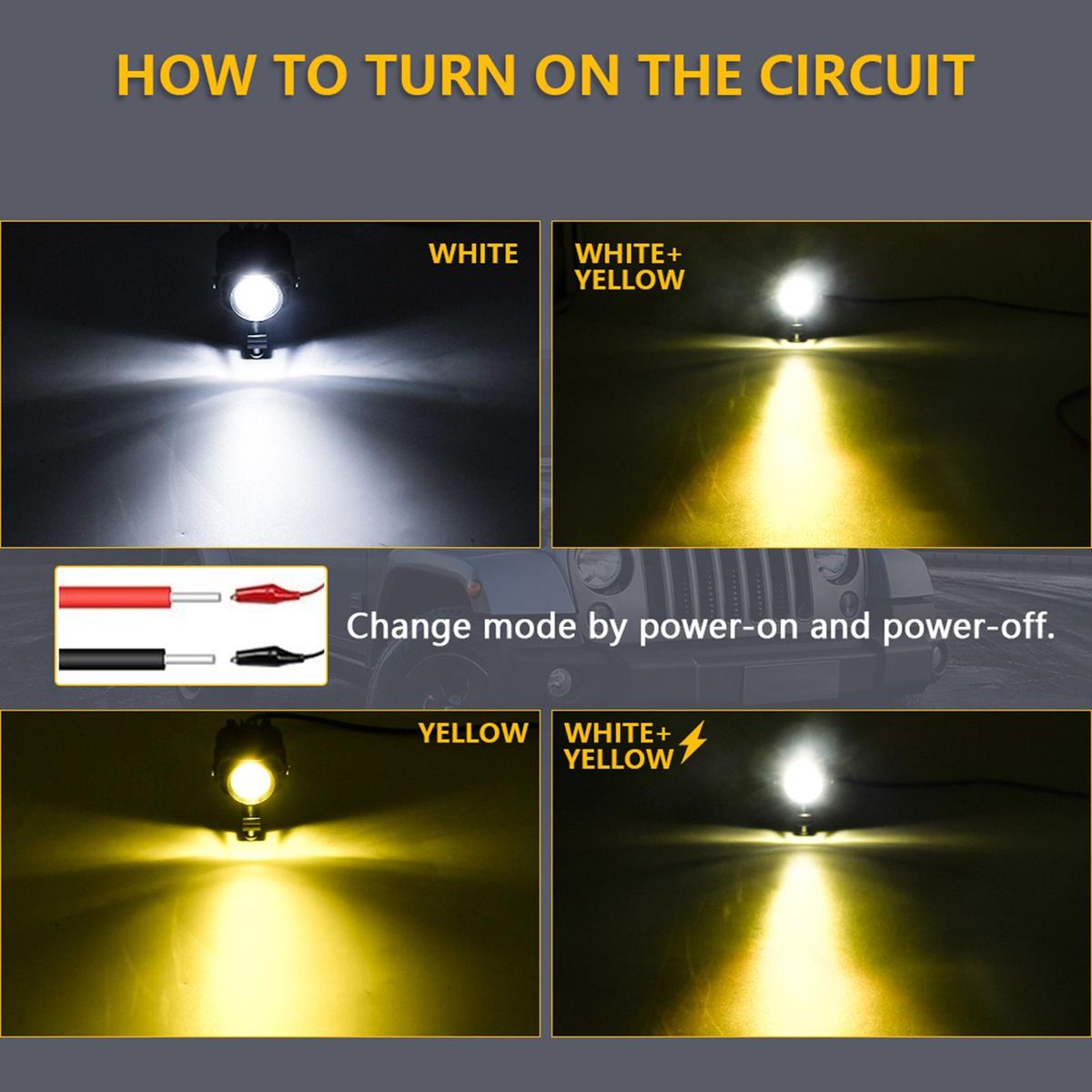 2 Pack Motorcycle Spot Lights 60W Motorcycle LED Driving Lights Fog Lamps White Yellow Headlights for Motorcycle Bike Car ATV SUV Tractor Truck Boat