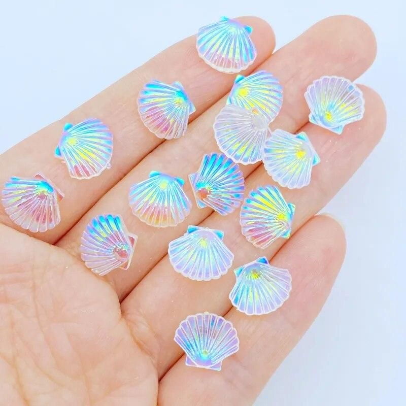 50Pcs New Cute Mini Shiny Shells Resin Figurine Crafts Flatback Cabochon Ornament Jewelry Making Hairwear Accessories