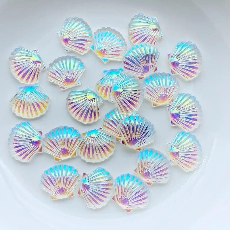 50Pcs New Cute Mini Shiny Shells Resin Figurine Crafts Flatback Cabochon Ornament Jewelry Making Hairwear Accessories