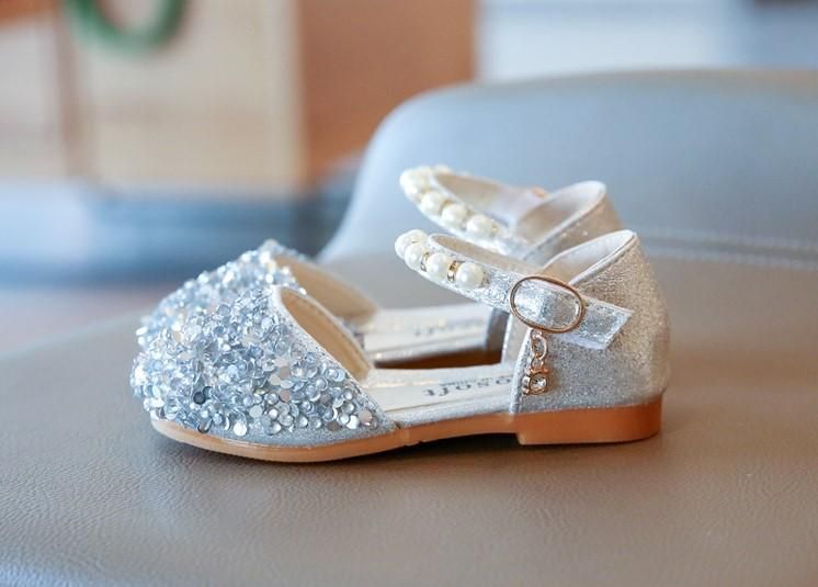 Girl Glitter Bling Sequin Princess Shoes Velcro Easy-Wear - Silver