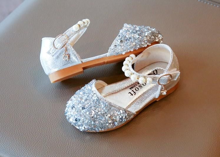 Girl Glitter Bling Sequin Princess Shoes Velcro Easy-Wear - Silver
