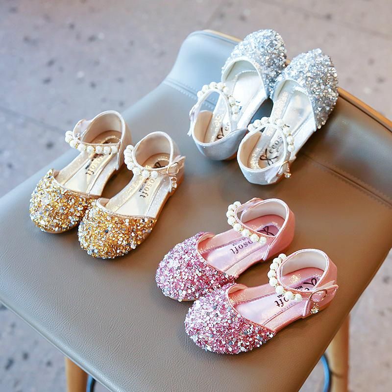 Girl Glitter Bling Sequin Princess Shoes Velcro Easy-Wear - Silver