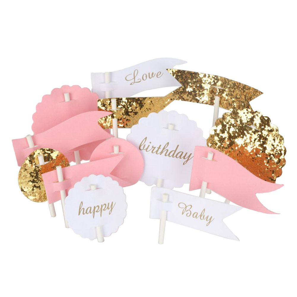 Happy Birthday Cake Topper Flag DIY Baby Shower Wedding-Pink