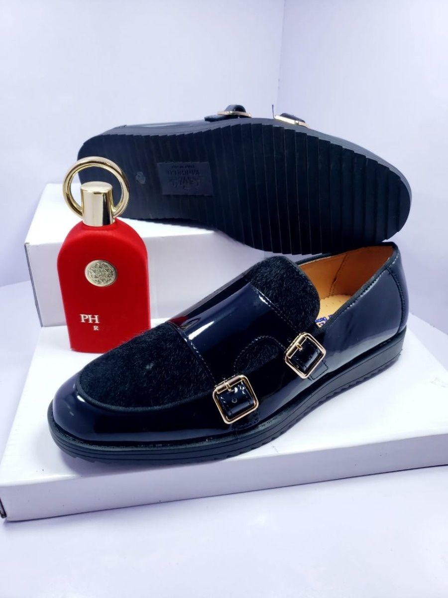 DOUBLE BUKKLE SUEDE  SHOE BLACK