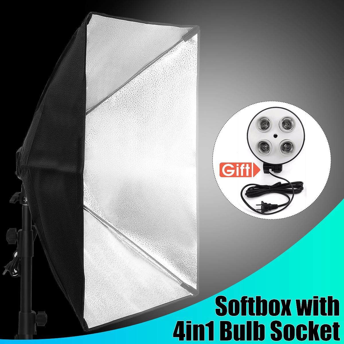 Photo Video Studio Lighting 50*70cm Softbox Light + 4-Socket E27 Lamp Holder Kit