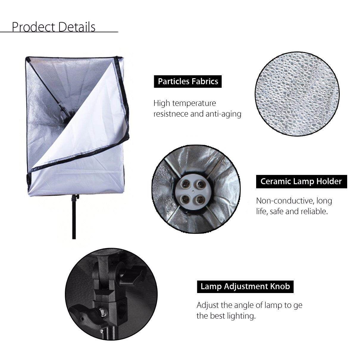 Photo Video Studio Lighting 50*70cm Softbox Light + 4-Socket E27 Lamp Holder Kit