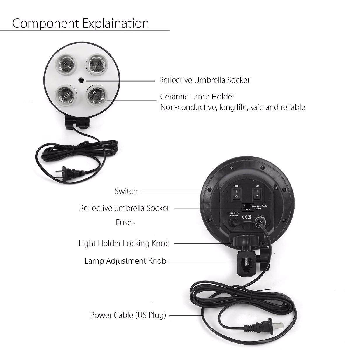 Photo Video Studio Lighting 50*70cm Softbox Light + 4-Socket E27 Lamp Holder Kit