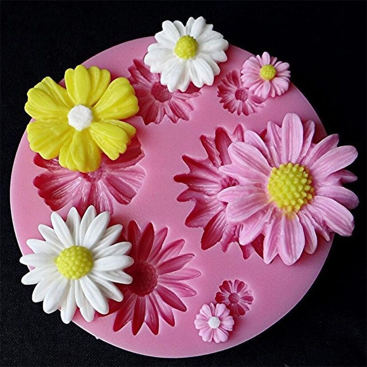 2 PCS 3D Flower Silicone Molds Fondant Craft Cake Candy Chocolate Ice Pastry Baking Tool(Pink)