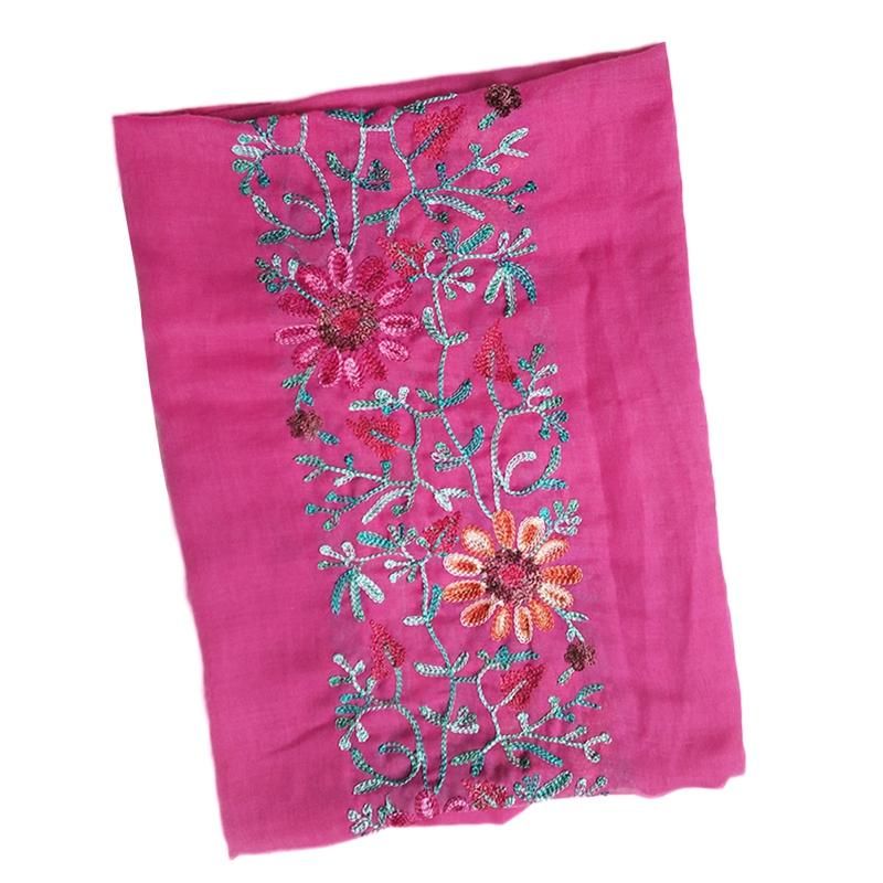 Embroidered Flower Scarf Cotton Women Long Wrap-Pink